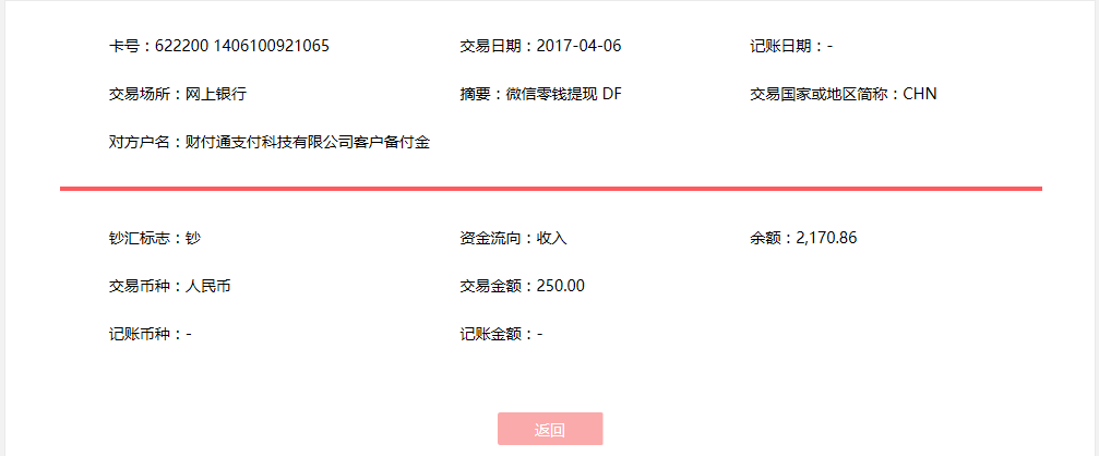 4月6日?？诳蛻艮D(zhuǎn)賬250元至微信賬戶
